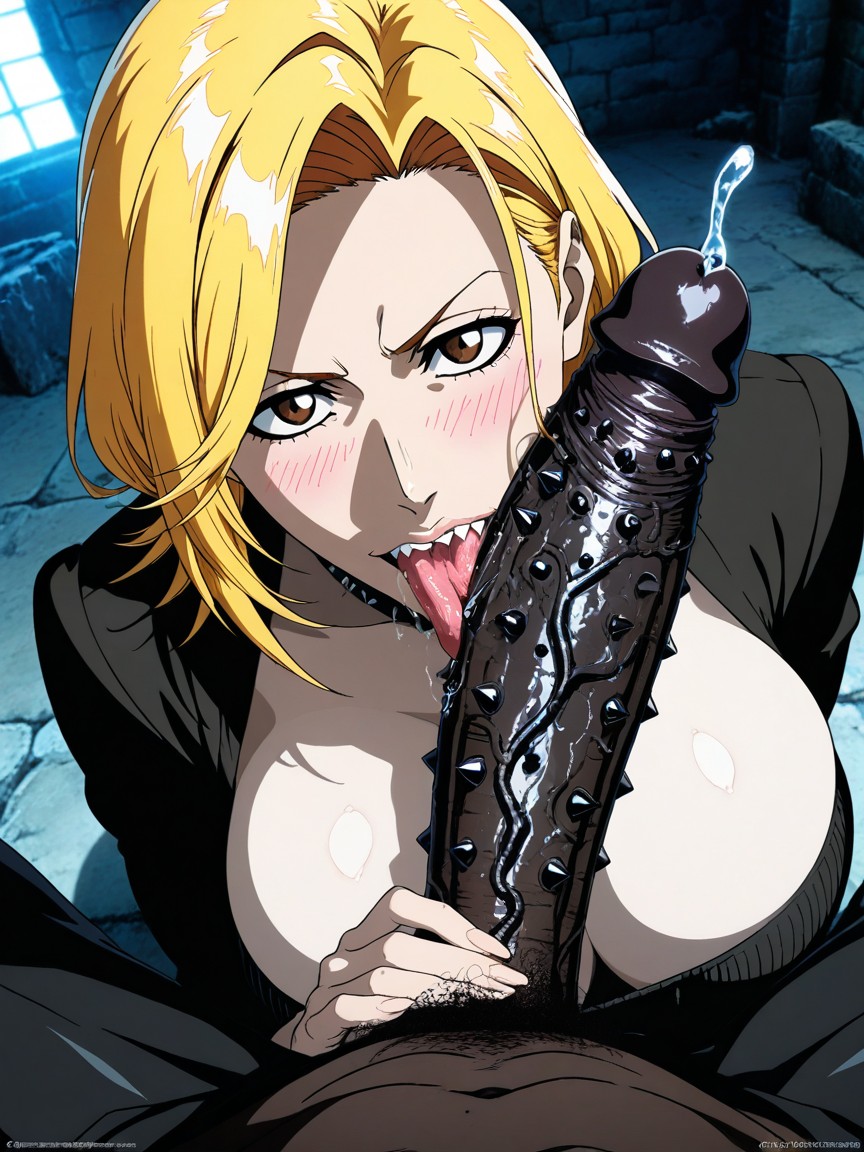 Licking Monsters Penis, Massive Flared Giant Black Monster Cock Focus, Full Face Hentai AI Porn