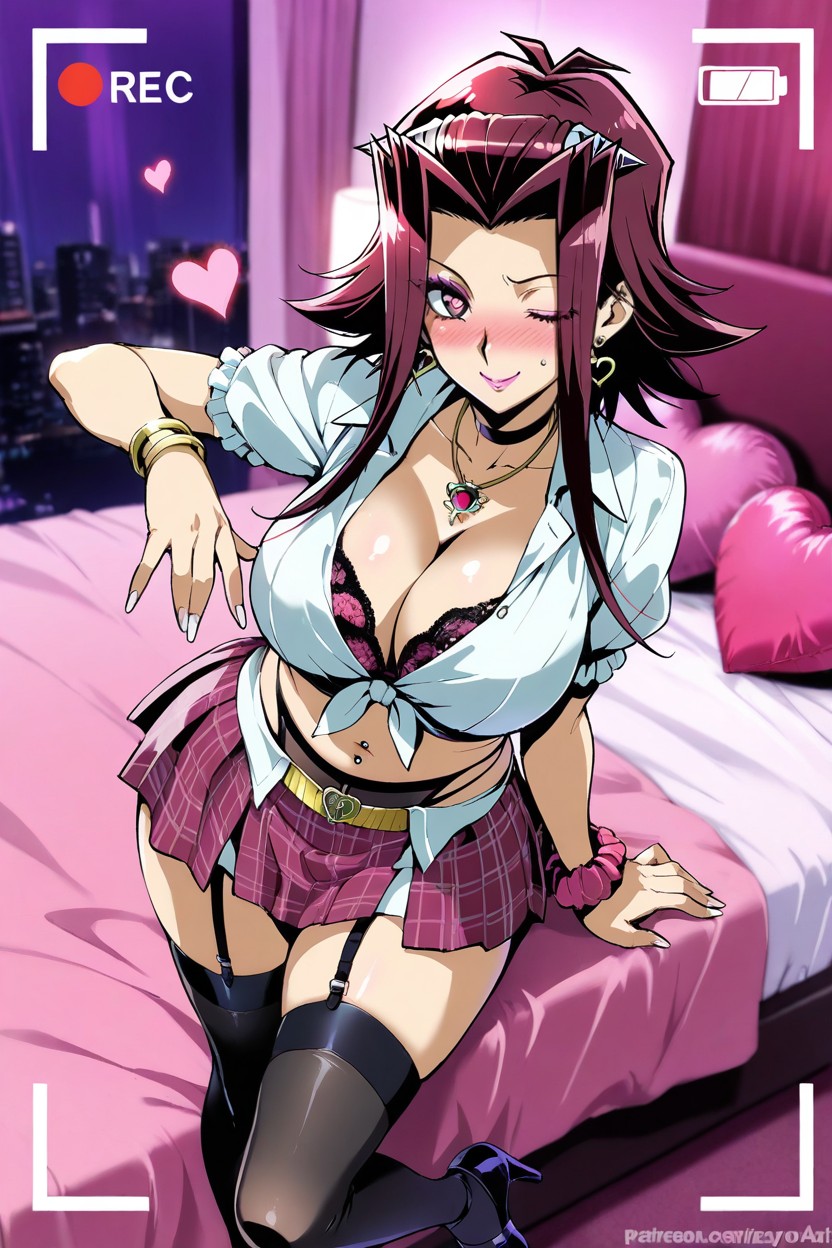 Pink Lipstick, Navel Exposed, Medium Breast Hentai AI Porn