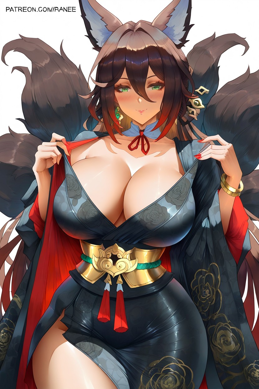 The Kimono Is Held Loosely By A Wide, Underneath, Asbolute White Background Hentai AI Porn
