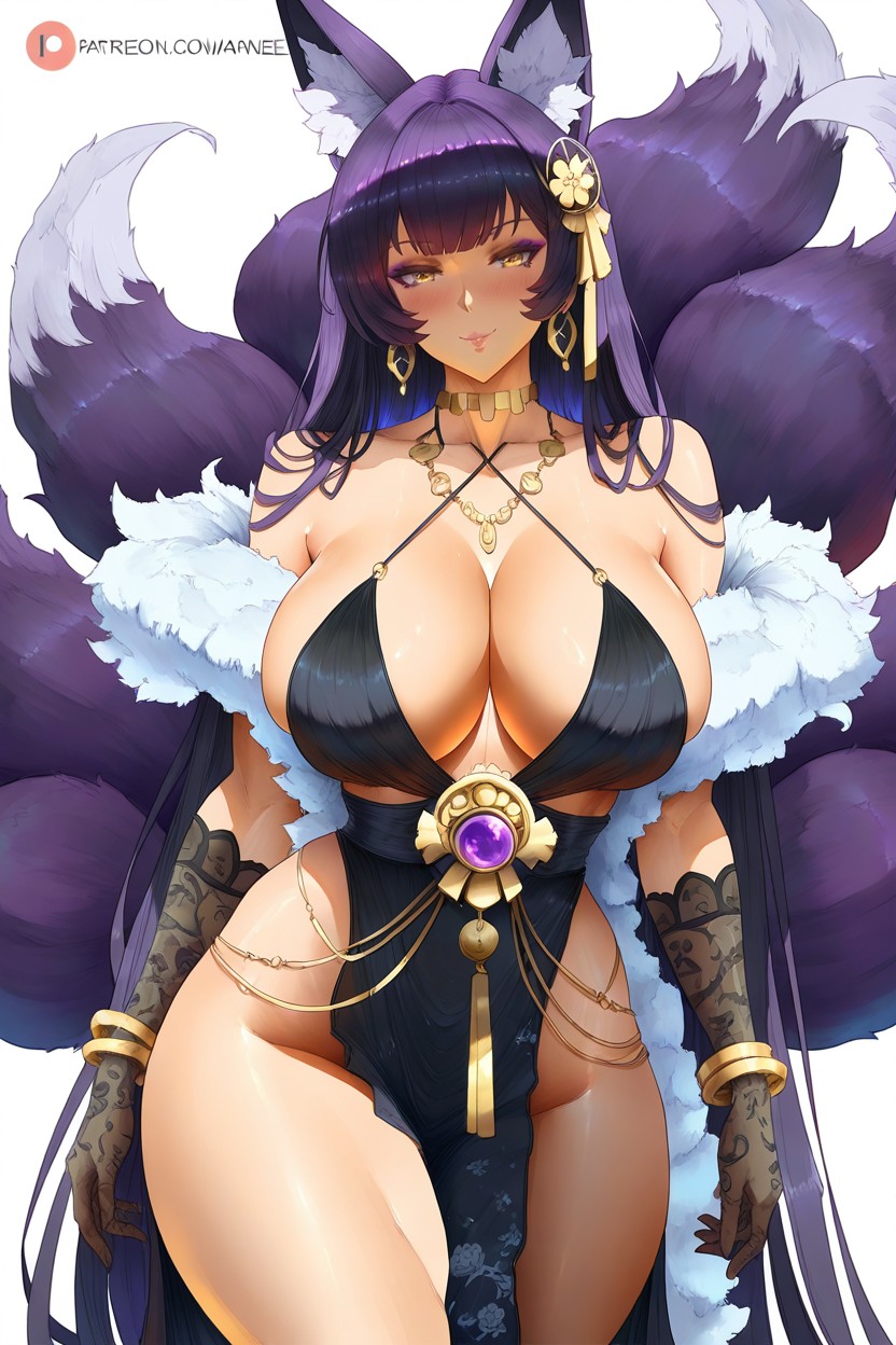 Gold Bracelets, Intense Purple Eyeliner, Wearing Long Black Silk Gloves Hentai AI Porn