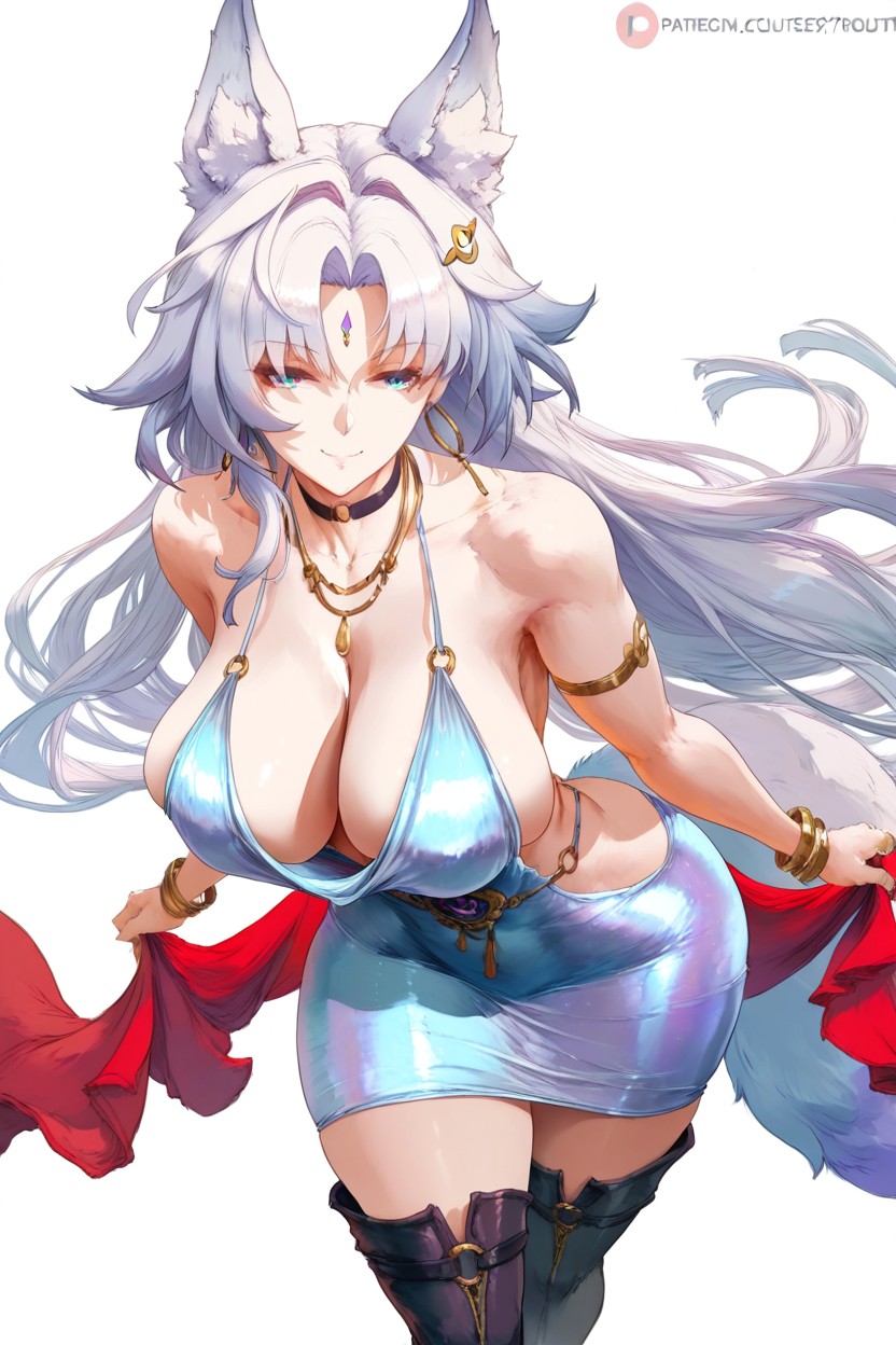 Hourglass Body, One Fox White Tail, Fox Ears Hentai IA