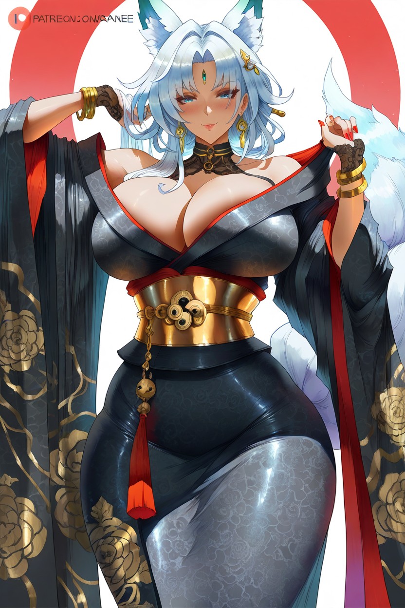Open Hair, Heavy Gold And Red Embroidery, Medium Ass Hentai AI Porn