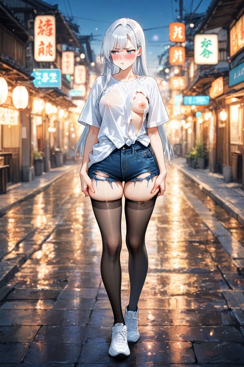 Natural Sideway Breasts, Looking Away, Asian Hentai AI Porn