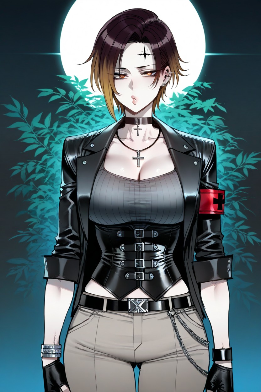 Two Black Chains, Oval Face, Cross-shaped Beneath Left Eye Hentai AI Porn