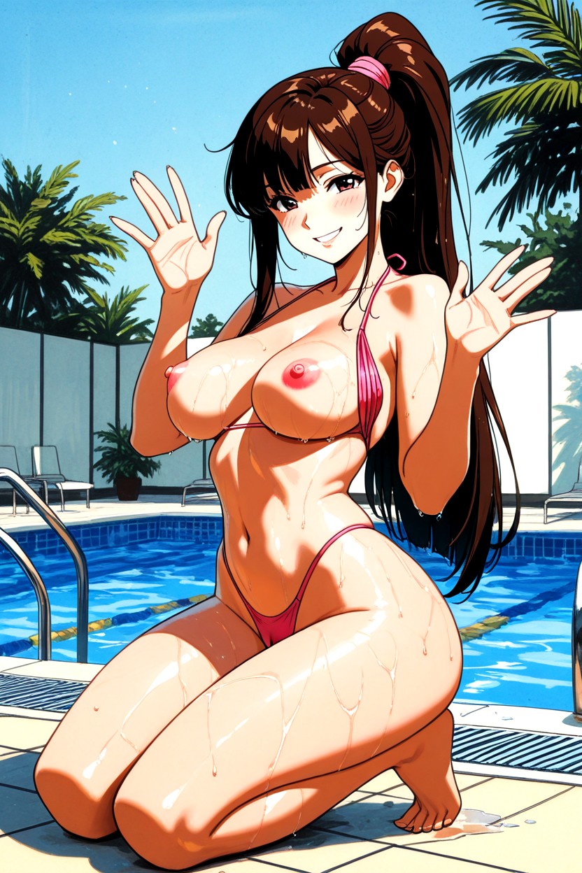 Bikini Top Aside, High Sleek Ponytail, Full Body Hentai AI Porn