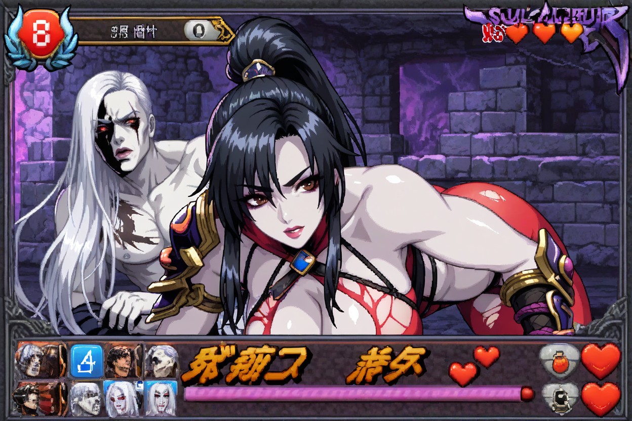 Simple Pixel Art Background, Man Woman, Battle Screen Game Over Hentai AI Porn