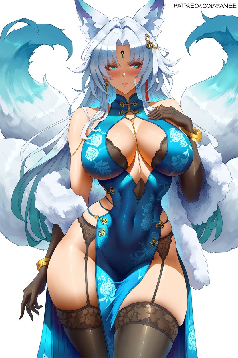 25+, Silk Qipao Dress With Floral Patterns, Skintight Hentai AI Porn