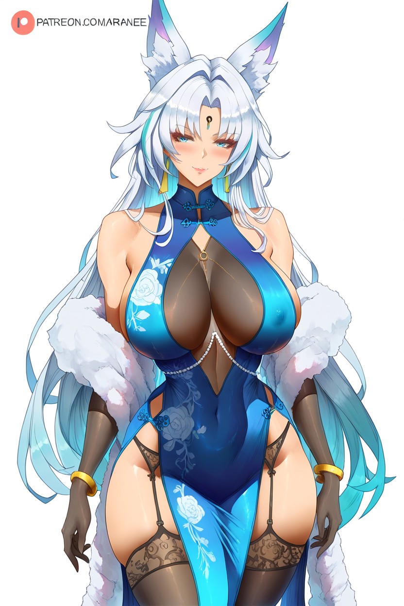 White Background, Pechos Medianos, White And Blue Gradient Hentai IA