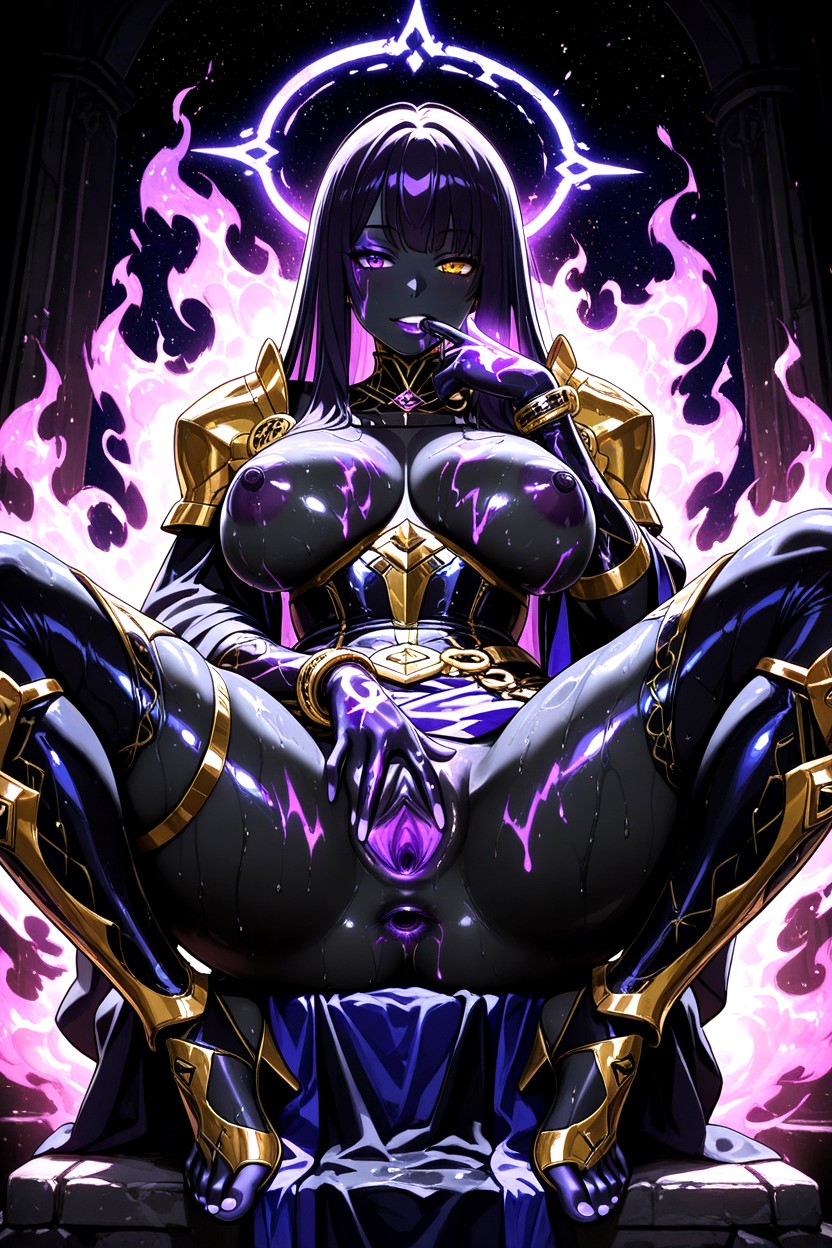 Perfect Natural Medium Breasts, 25+, Gold Extravagant Shoulder Armor Hentai AI Porn