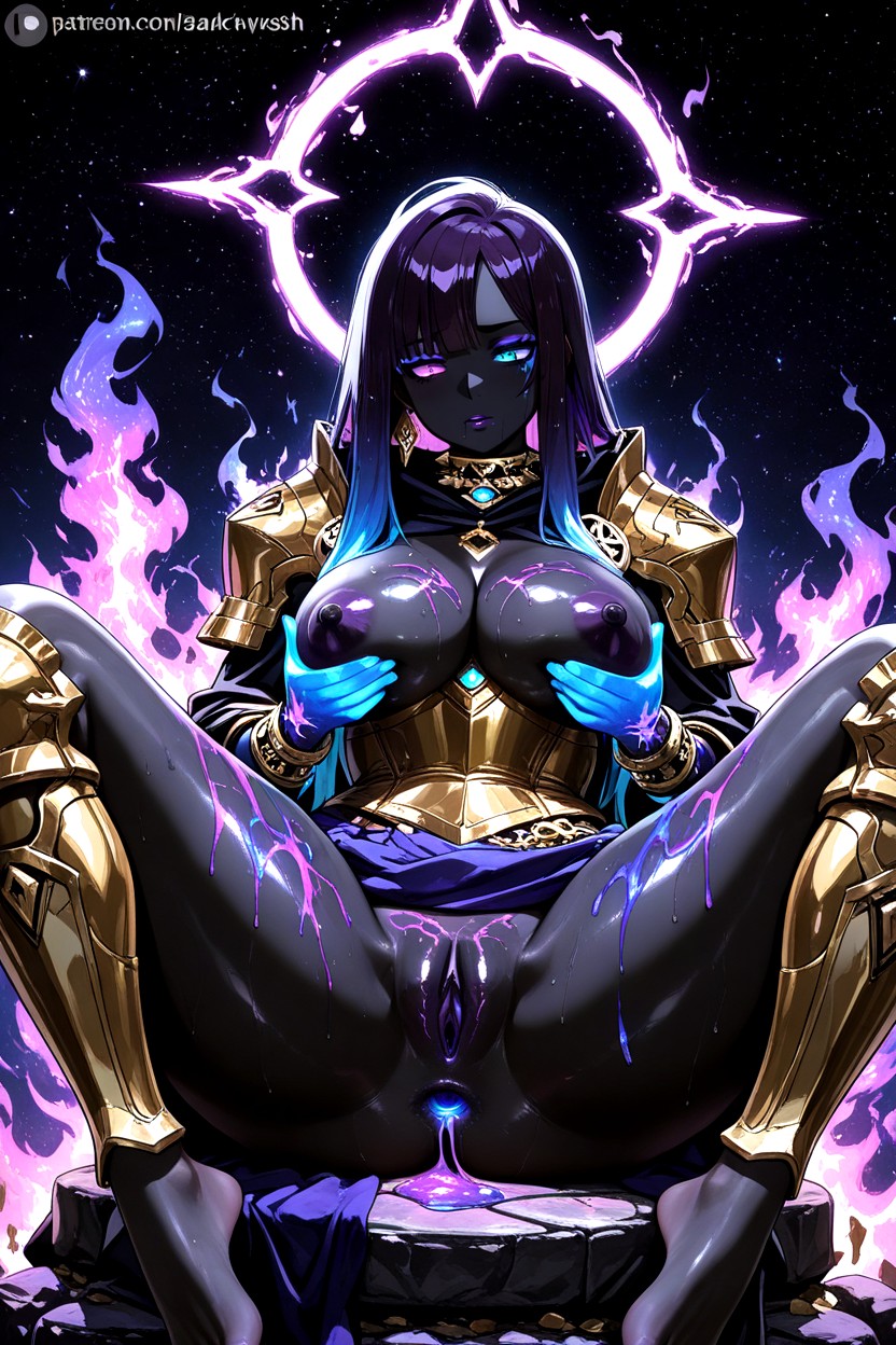 Feet Wide Apart, Constellations On Body, Purple Mascara Hentai AI Porn