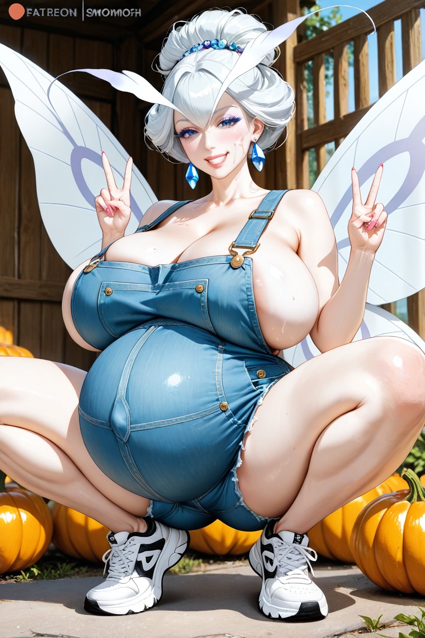 Heavily Pregnant, Happy, Light Blue Day Sky Hentai AI Porn
