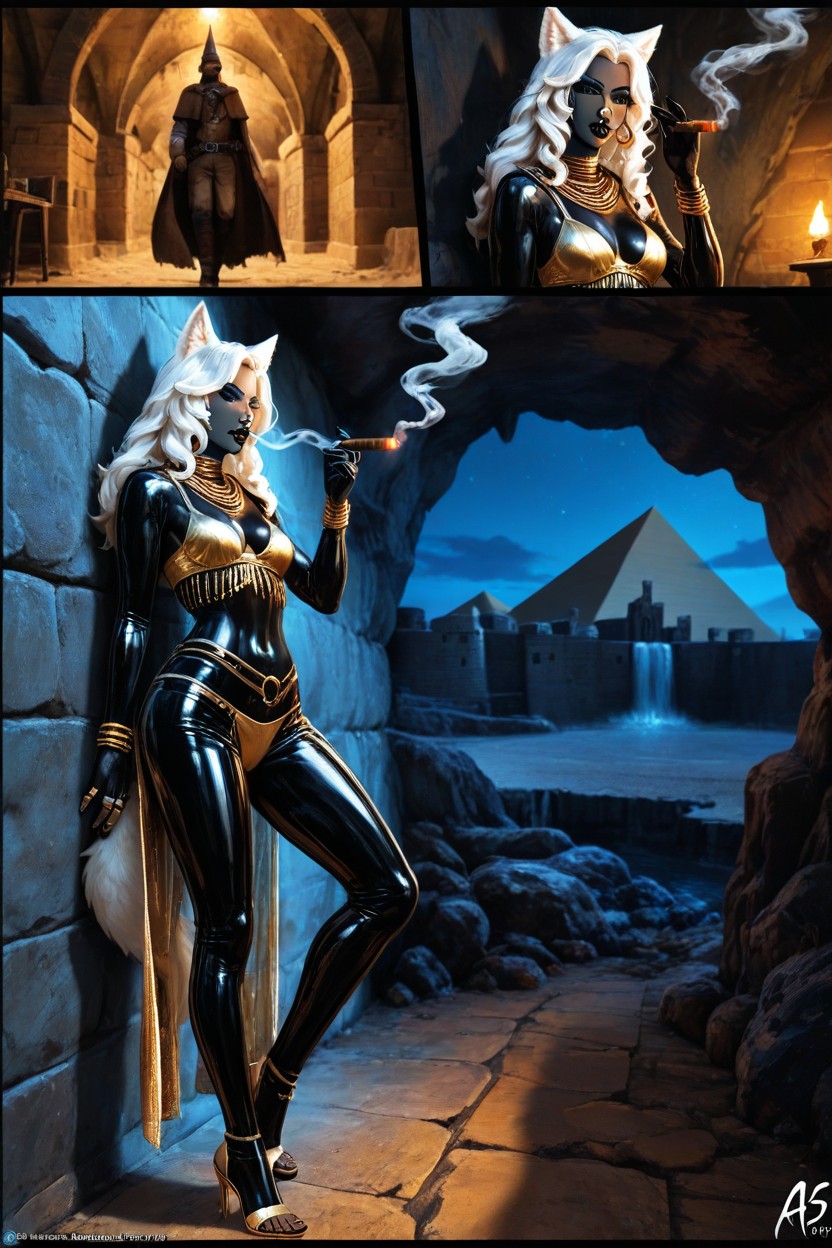 Wolf Ears And Tails, Night, High Resolution Hentai AI Porn