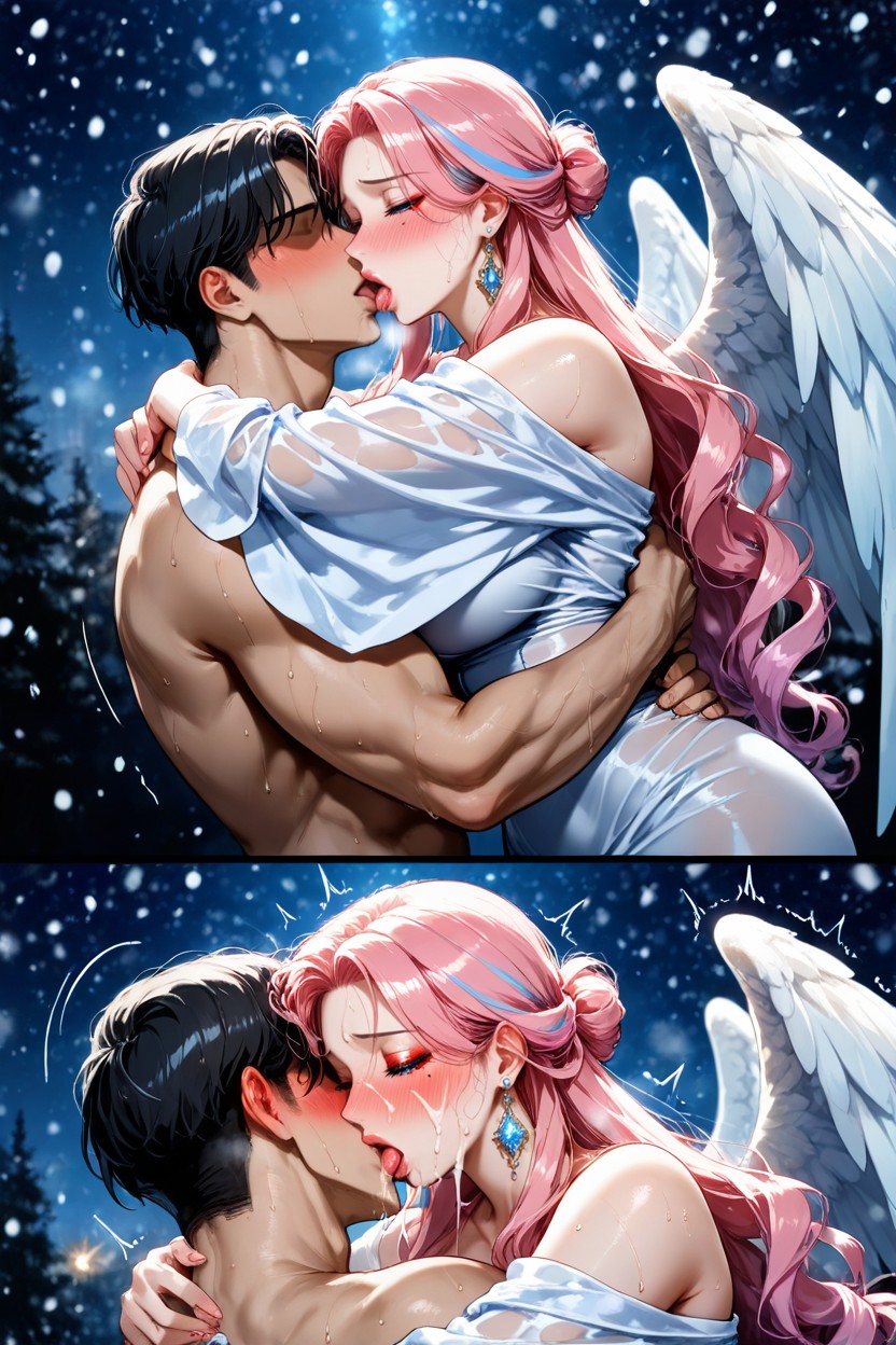 Head Tilt, Passionate Kissing, Angel Hentai AI Porn