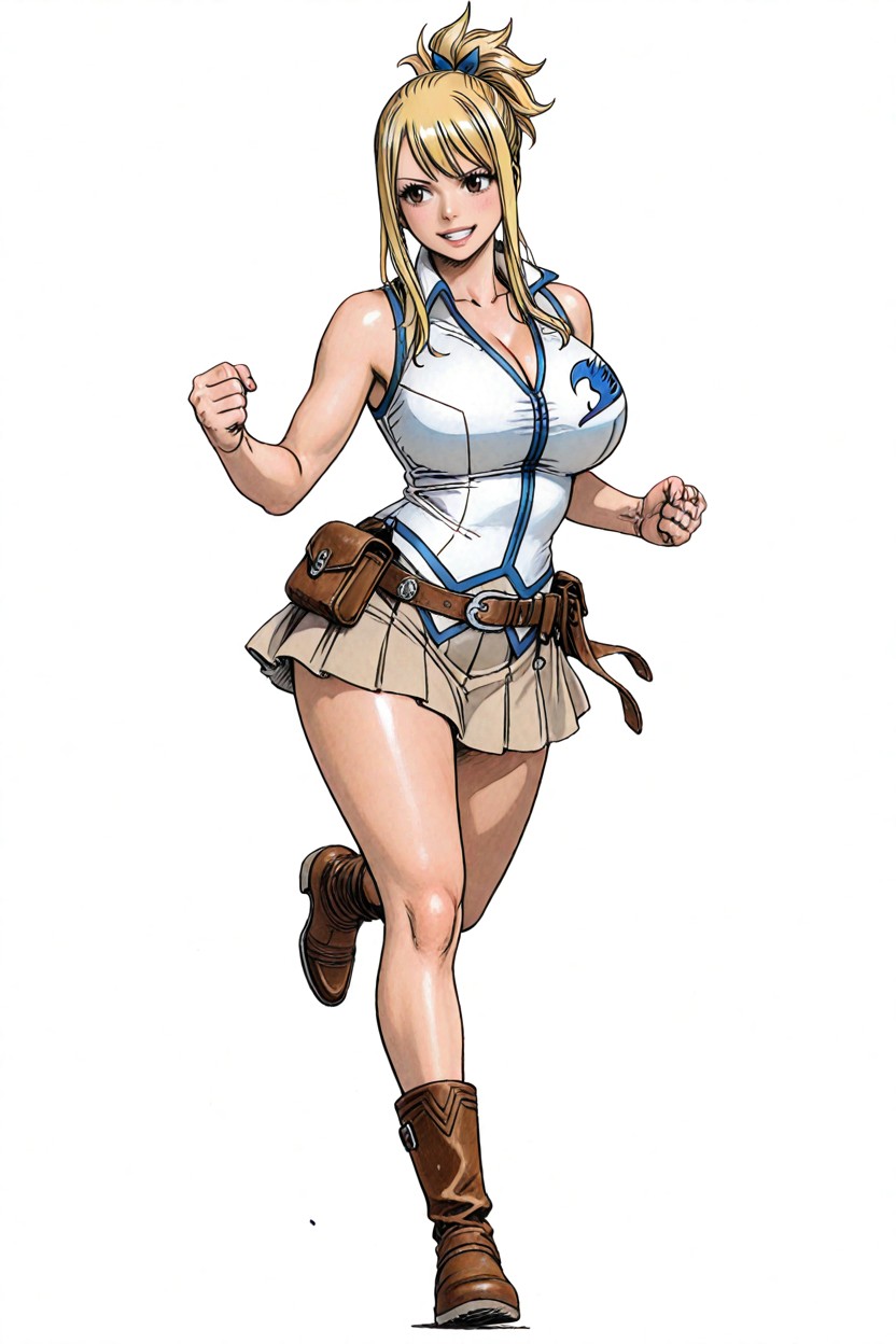 Brown Boots, Massive Breast, Beige Skirt With Belt Hentai AI Porn