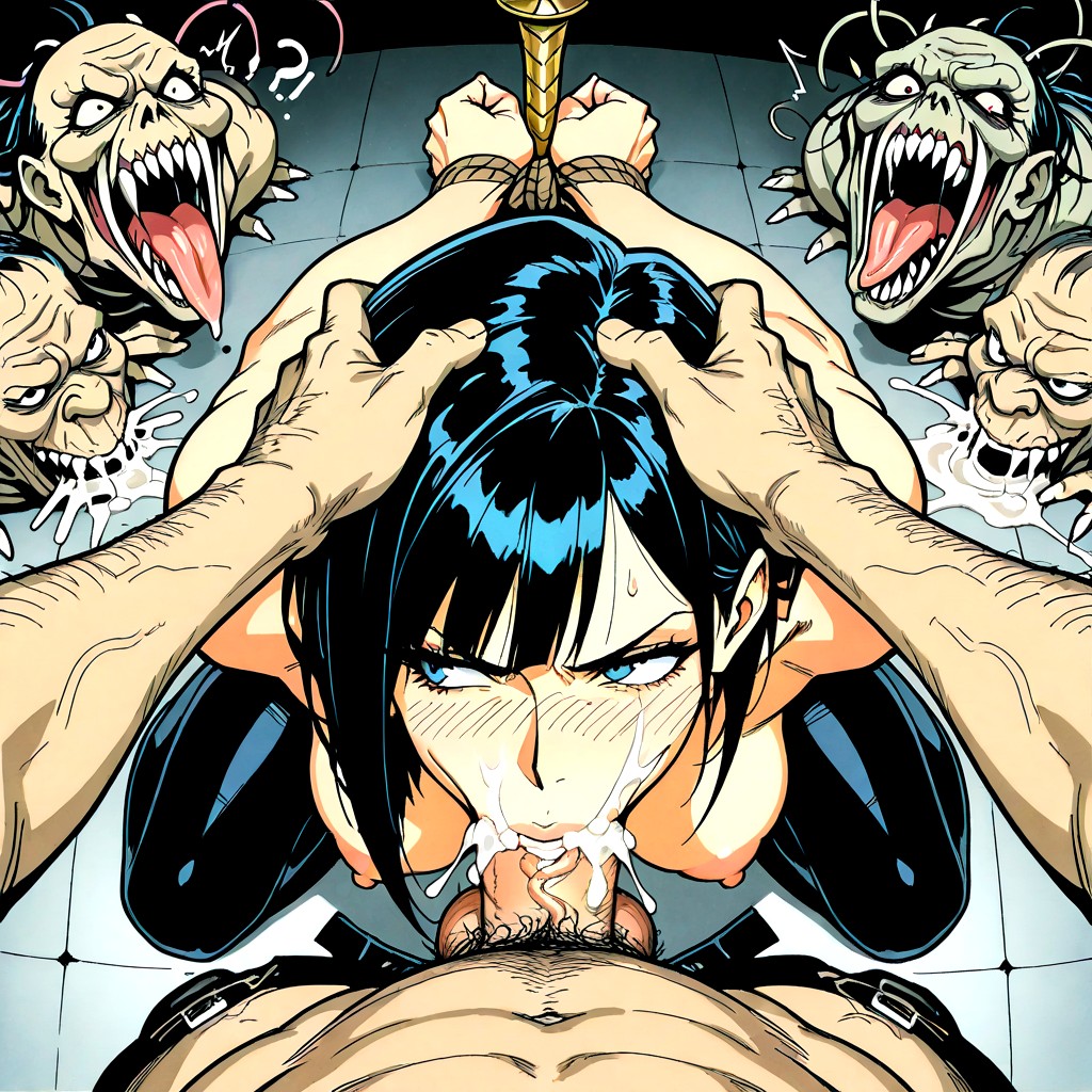 Panic, While Cumshot Down Her Throat She Gags And Squeeze Eyes Shut, Tits Play Hentai AI Porn
