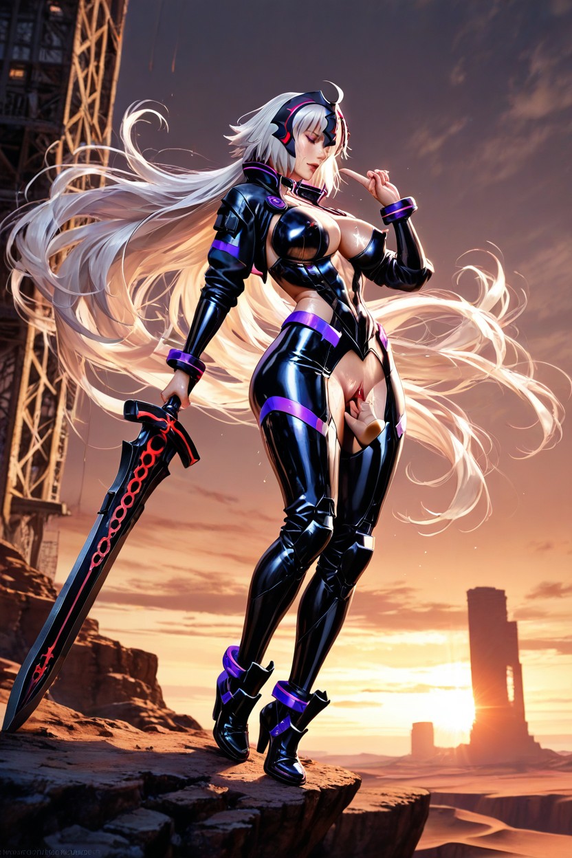 Erect Nipples, Cliffside Suspended Industrial Cyberpunk Bridge, Emotional Storytelling Composition Hentai AI Porn