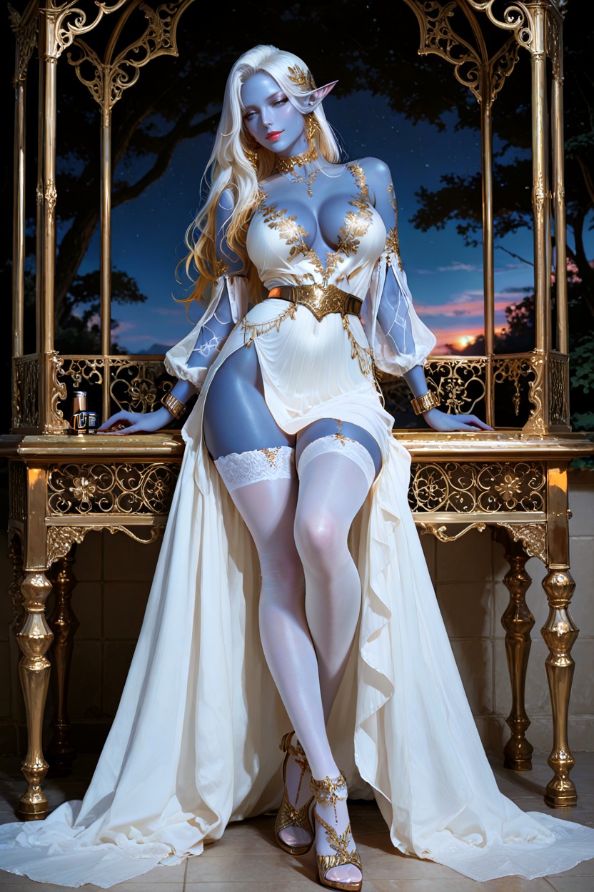 Flowing Translucent Fabric, Add A Complex Frame Of Polished Gold Grid, White Stockings Hentai AI Porn