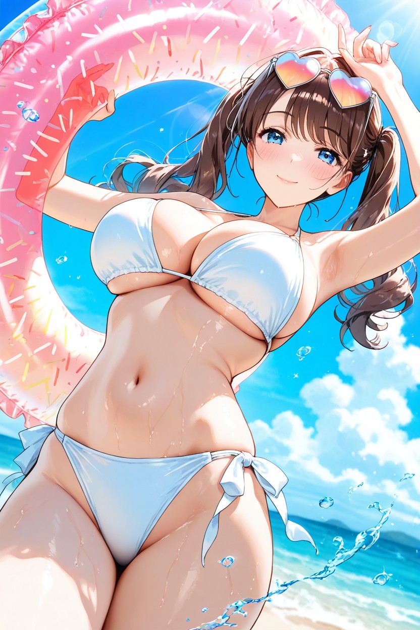 Summer Atmosphere, Vibrant Colors, Wearing A White Bikini Hentai AI Porn