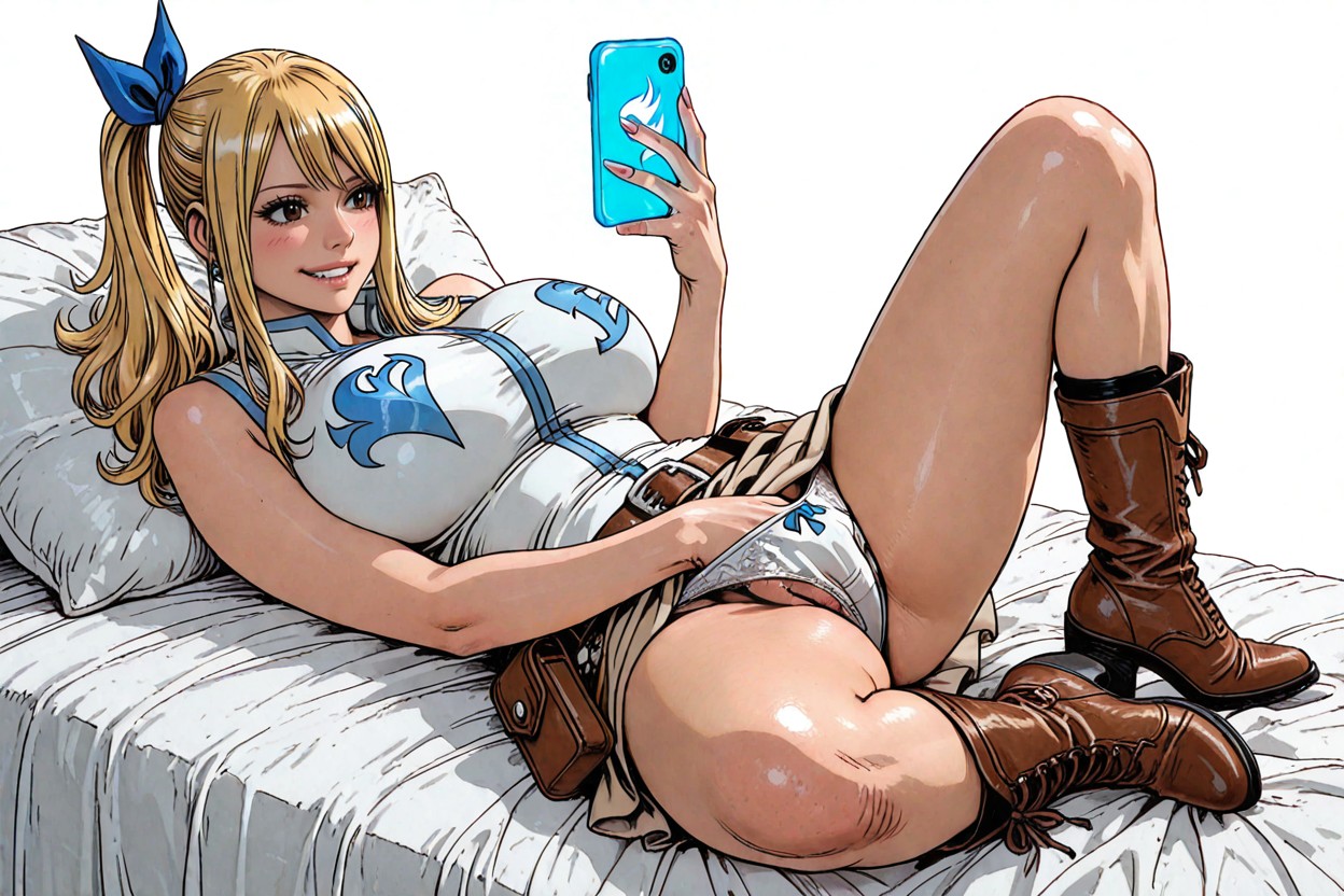 Holding Glowing Phone, Naked Legs, Large Breasts Hentai AI Porn