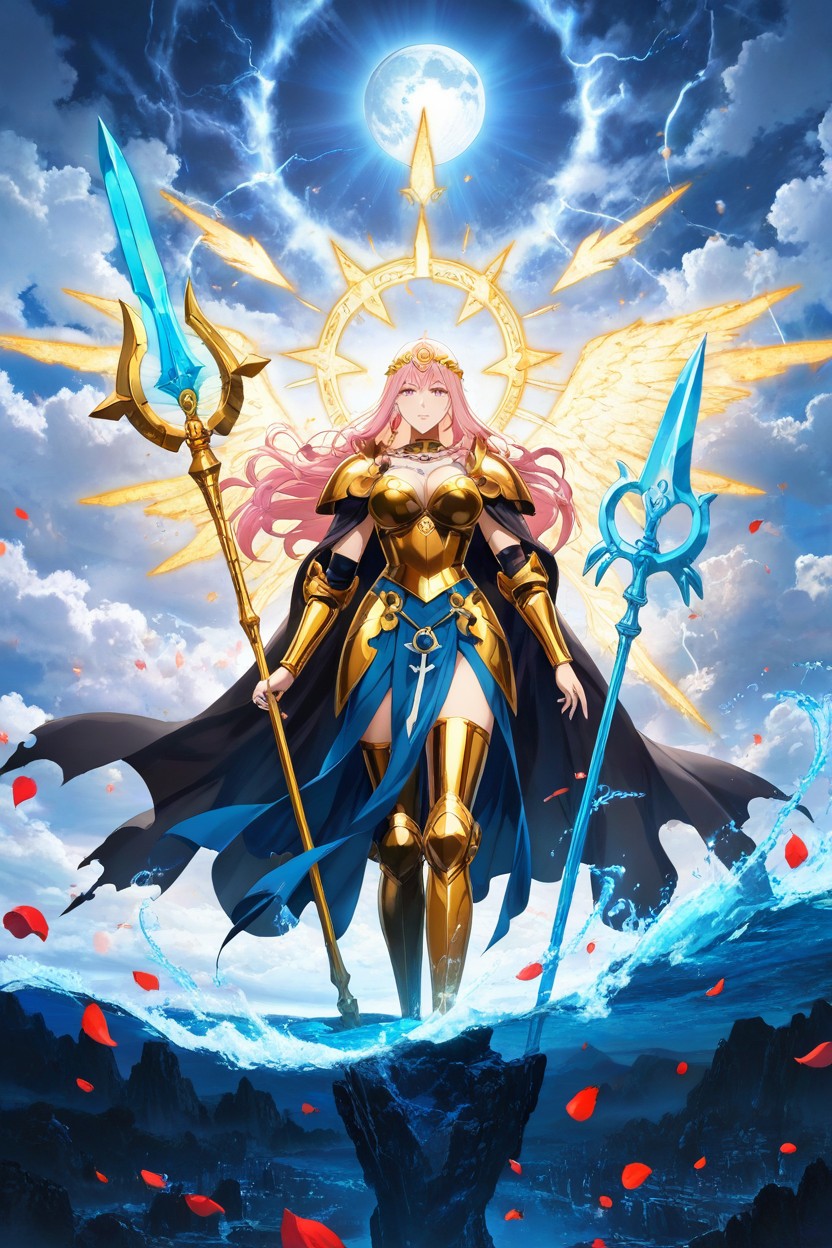 Dramatic Sunlight, Ornate Greek-inspired Fantasy Outfits, Divine Halos And Magical Elemental Effects Hentai IA