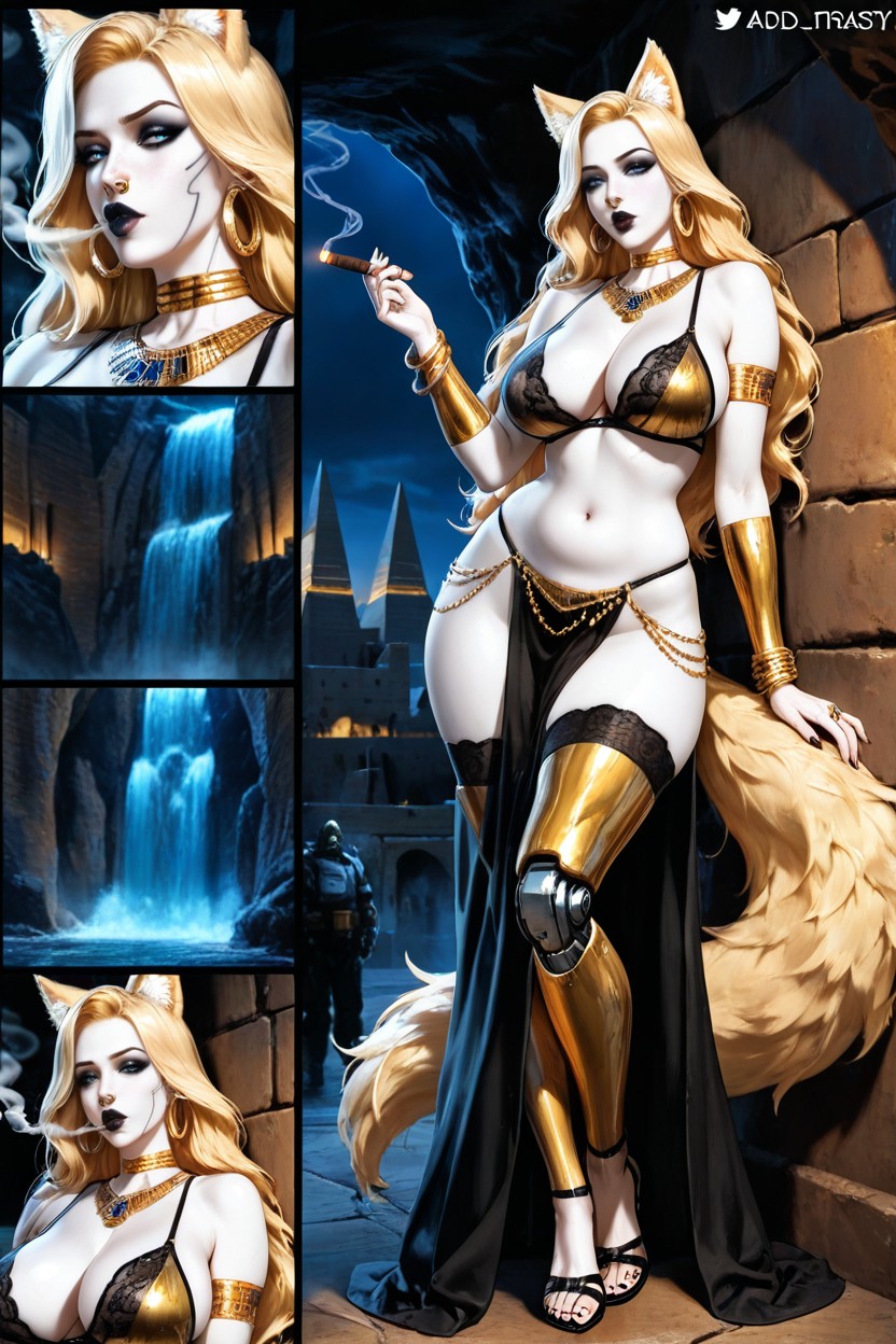 Leaning On A Wall, Detailed Thighs, Detailed Nose Ring Hentai AI Porn