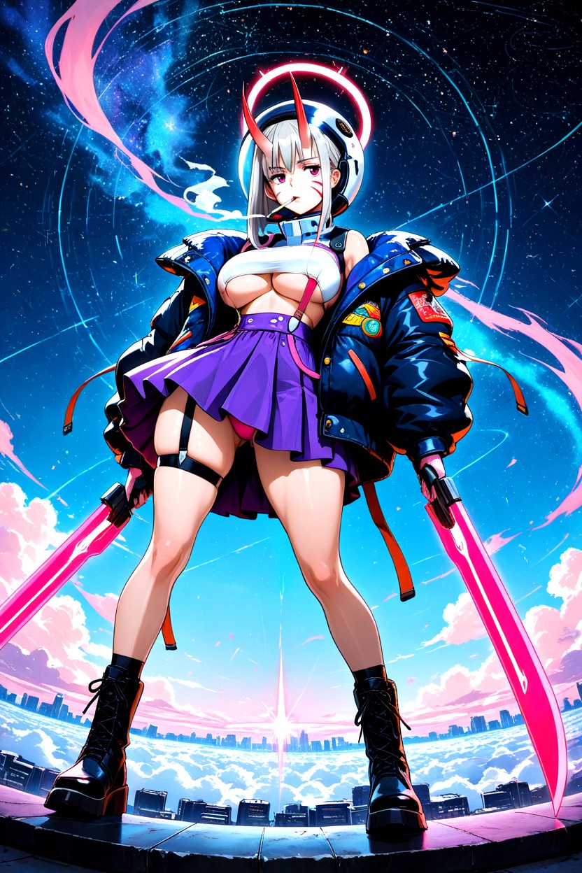 Gundam Wing In Background, Lots Of Fabric Folds, Smoking Hentai AI Porn