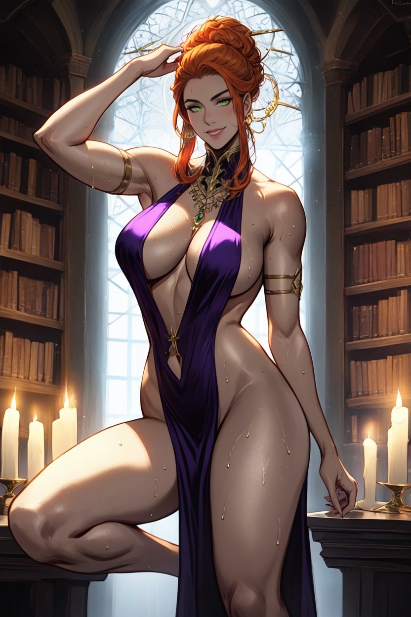 Deep Plunging Neckline Revealing Large Cleavage, Cinematic Composition, Fair Glistening Skin With A Soft Sheen Of Sweat Hentai AI Porn