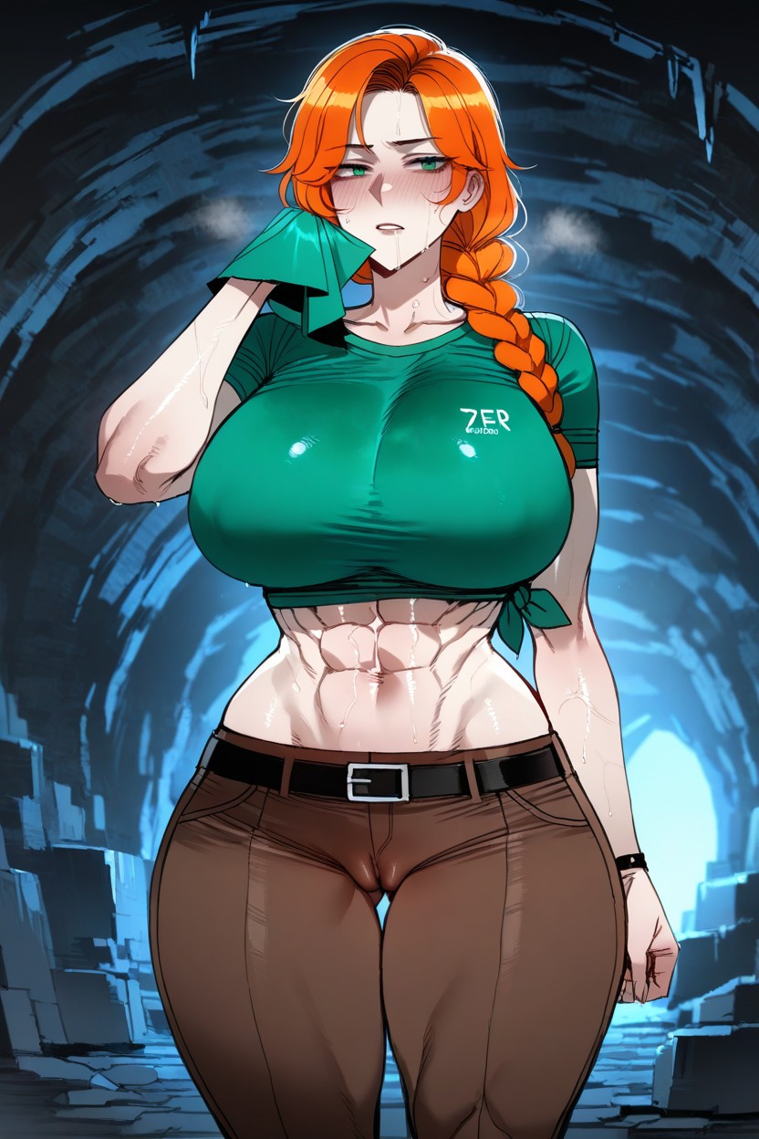 Defined Abs, Sweaty, Green Eyes Hentai AI Porn