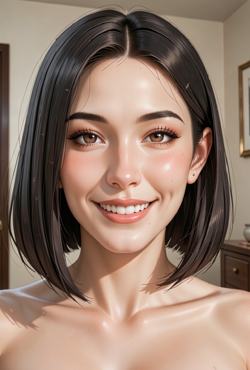 Slightly Oval-shaped Face With Soft Contours Eyes The Eyes Are Dark, Japanese, Straight Hentai AI Porn