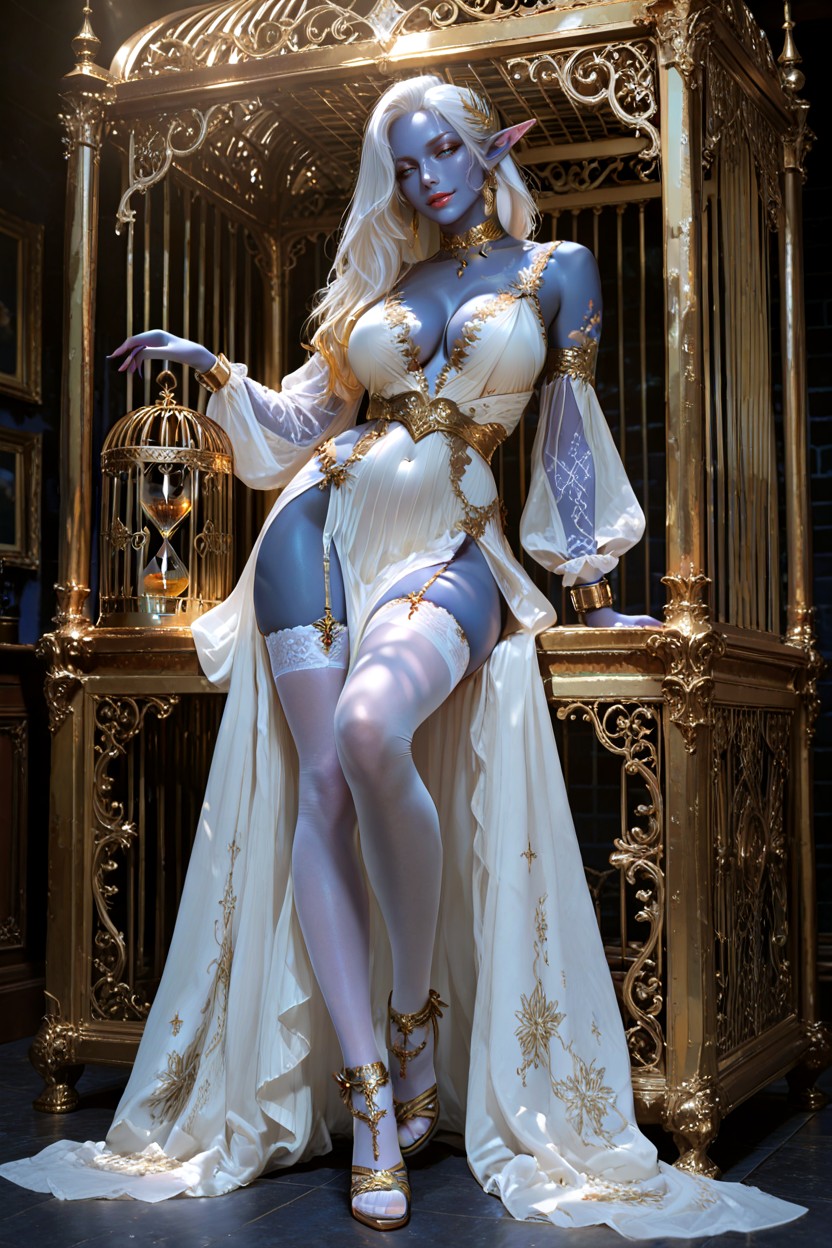 Hair, Spectacular Neckline And High White Bottom, Exquisite Realistic Anatomy Hentai AI Porn