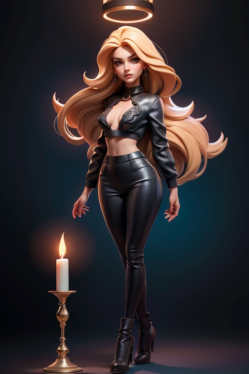A Full Body Portrait Of A Woman With Long Blonde Hair, Dramatic Contrast, 18+ Hentai AI Porn