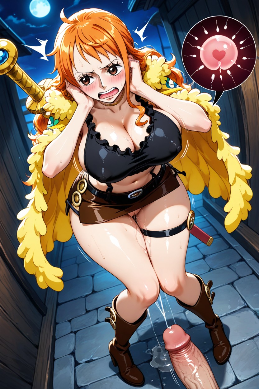 Sexy, The Curved Penis Is As Tall As Her, Open Mouth Hentai AI Porn