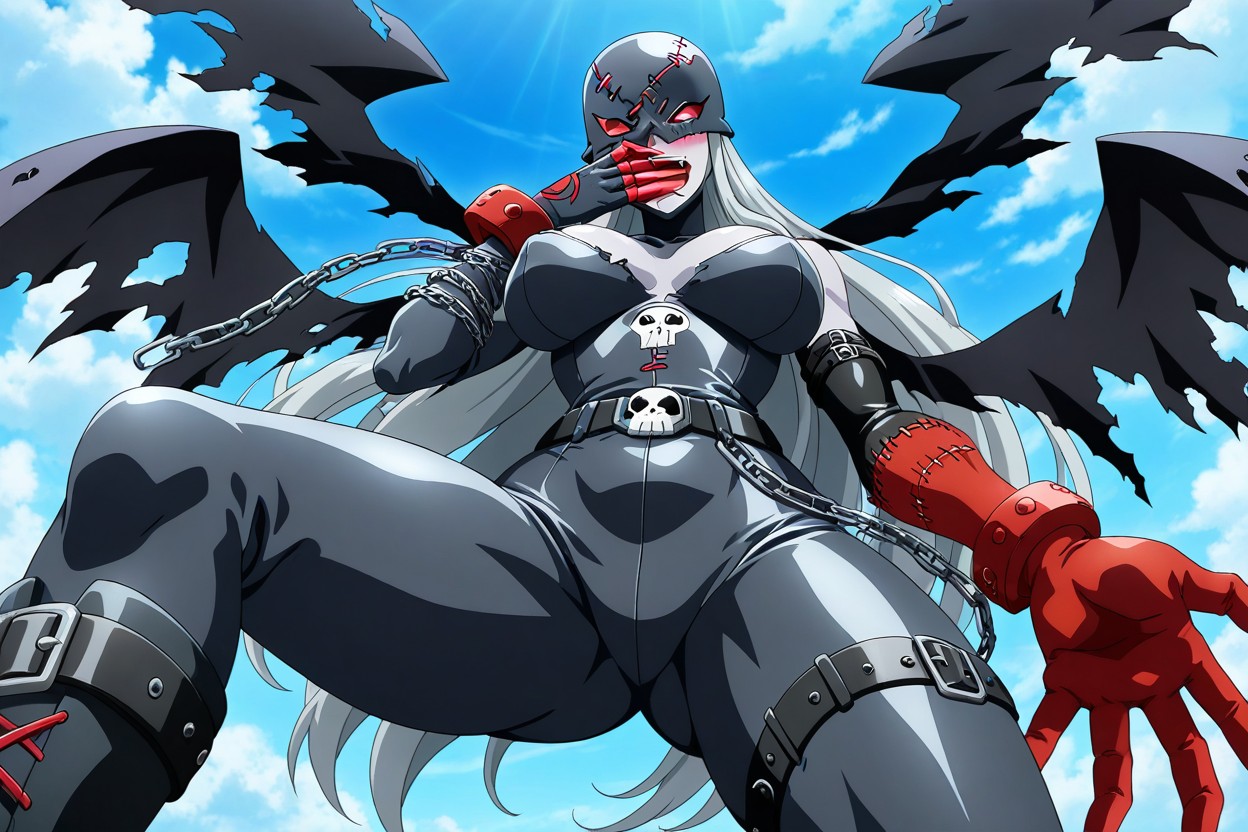 Hand Covering Mouth, Skull Print, Anime Accurate Hentai AI Porn
