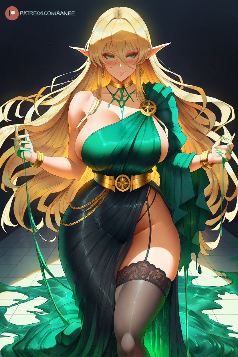Blushing, Held Together By Delicate Gold Chains, Medium Breast Hentai AI Porn