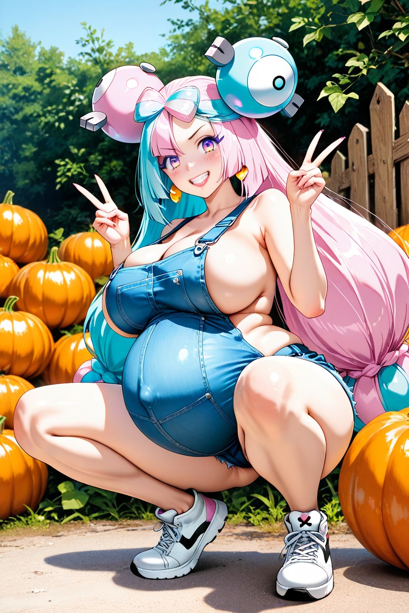 Iono Hairstyle, Medium Hips, Denim Overalls Hentai IA