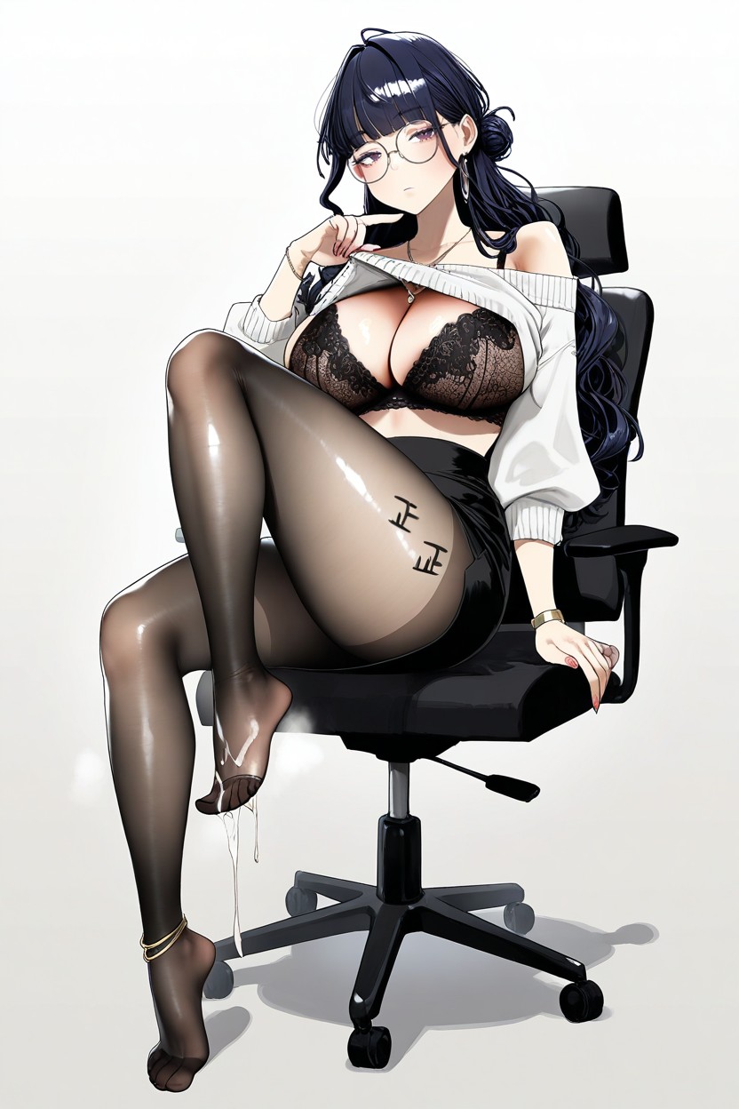 Lace Bra Visible, Aburrido, Black Skirt Hentai IA