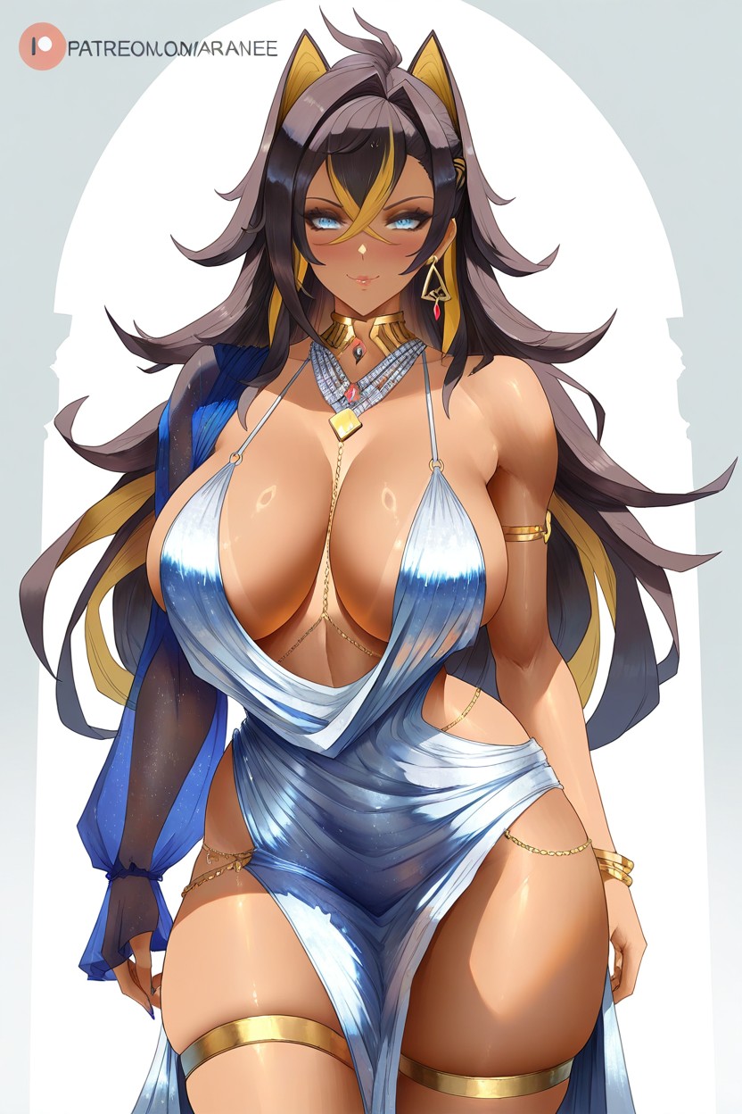 Wide Hips, Smile, The Dress Is Sleeveless On One Shoulder Hentai IA