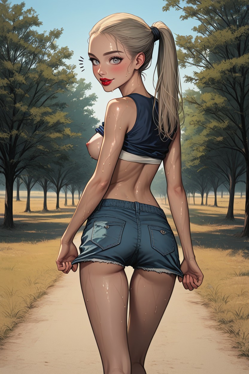 Dark Red Lipstick, Cotton Cropped Top Lift, Skinnythigh Hentai IA