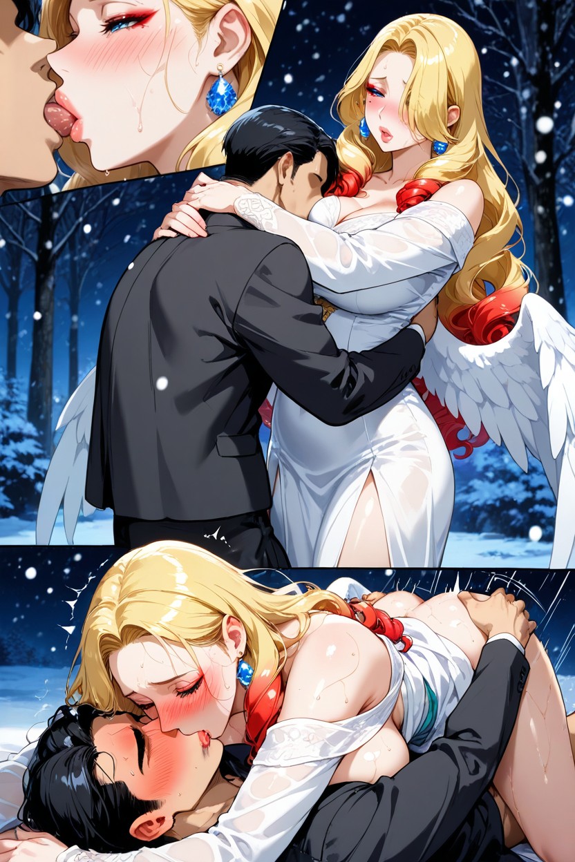 Hair With Wavy Ends, Shaking Lines, Gold Blonde Hair With Red Ends Hentai IA