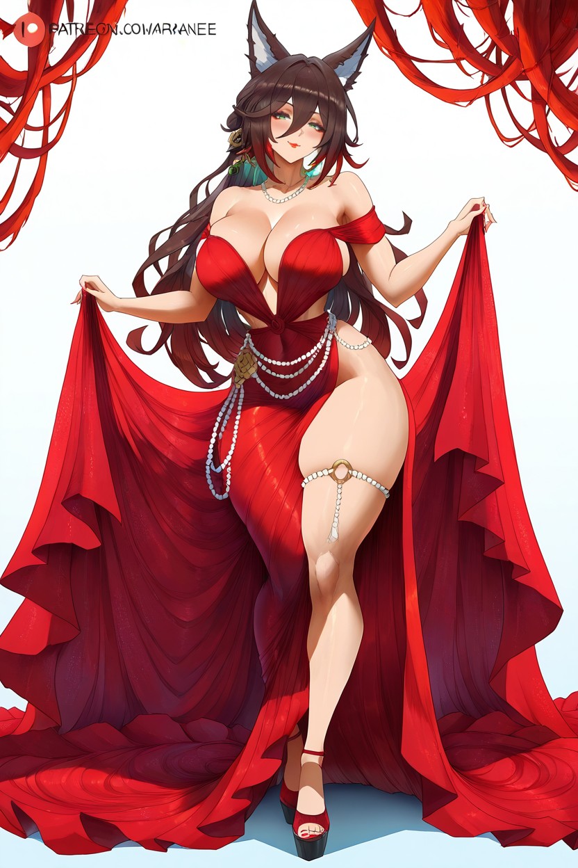 Emerald Green Eyes, Red Lipstick, Sharp Makeup Hentai AI Porn