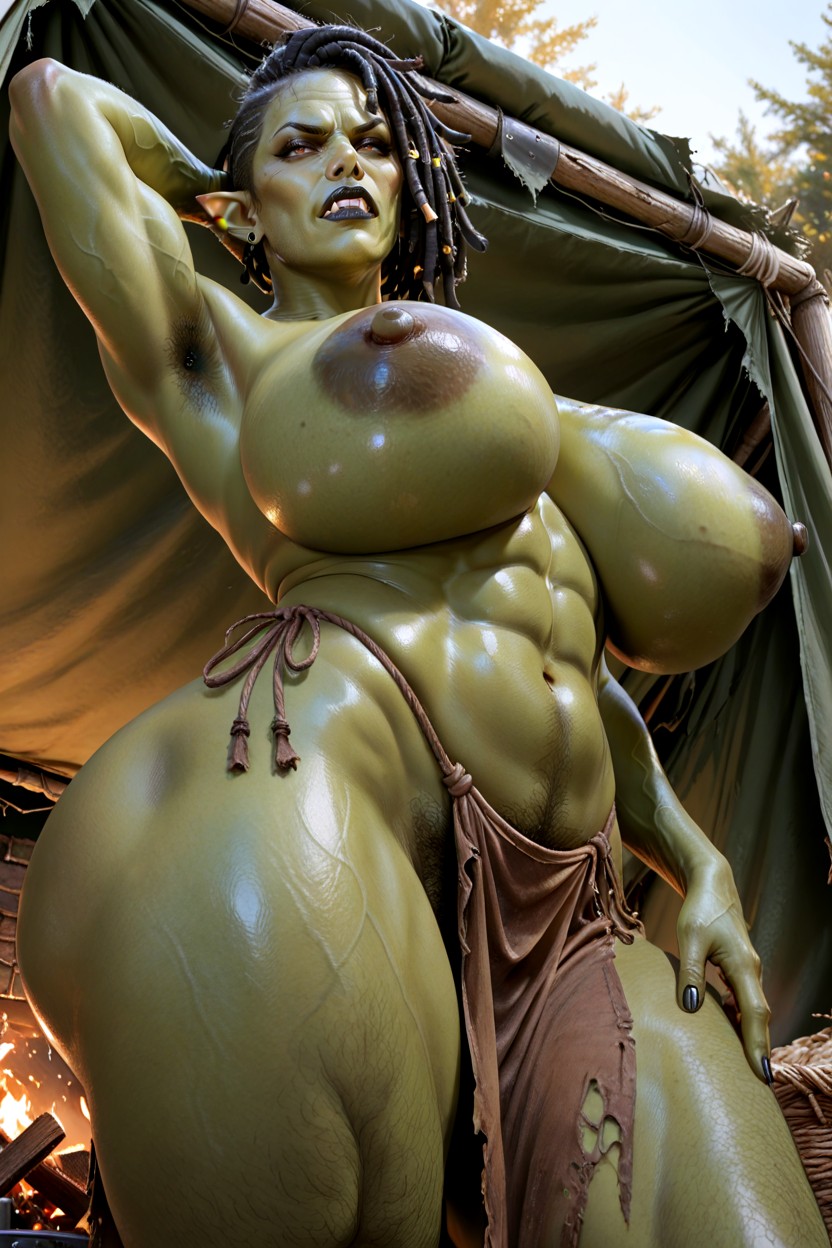 Dreadlocks Hairstyle, Orc Bikini Style, Black Nails Hentai IA
