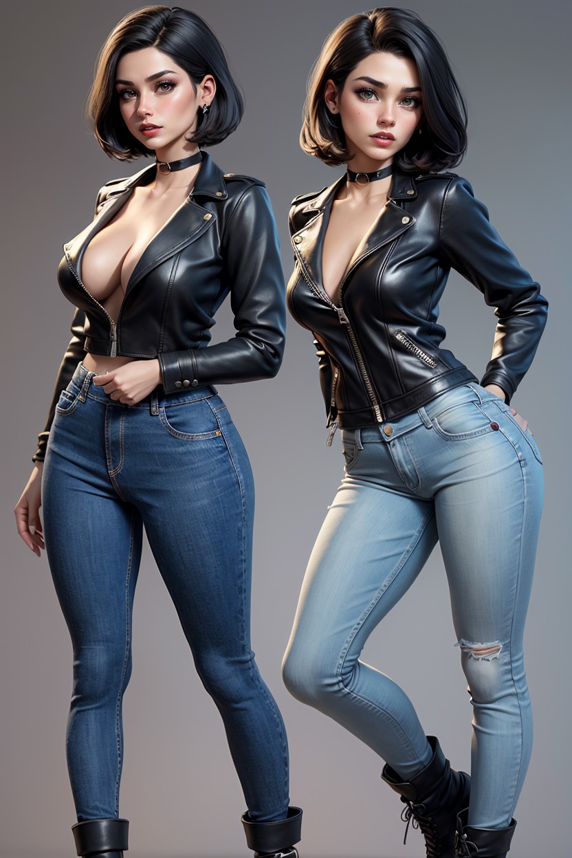 She Wears A Dark, 25+, Oxidized Silver Zippers And Thick Lapels Hentai IA