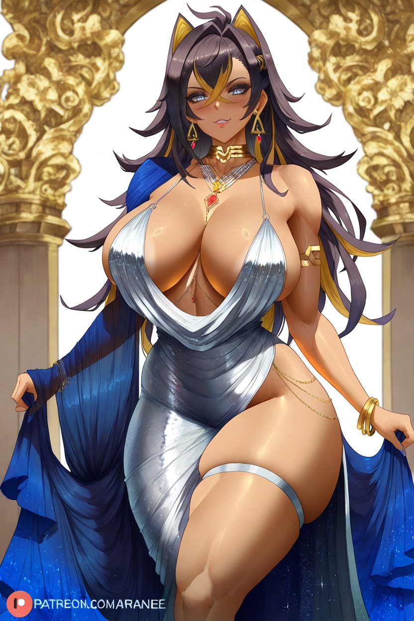 Flowing In The Wind, Tanned, Asymmetrical Gown Hentai AI Porn