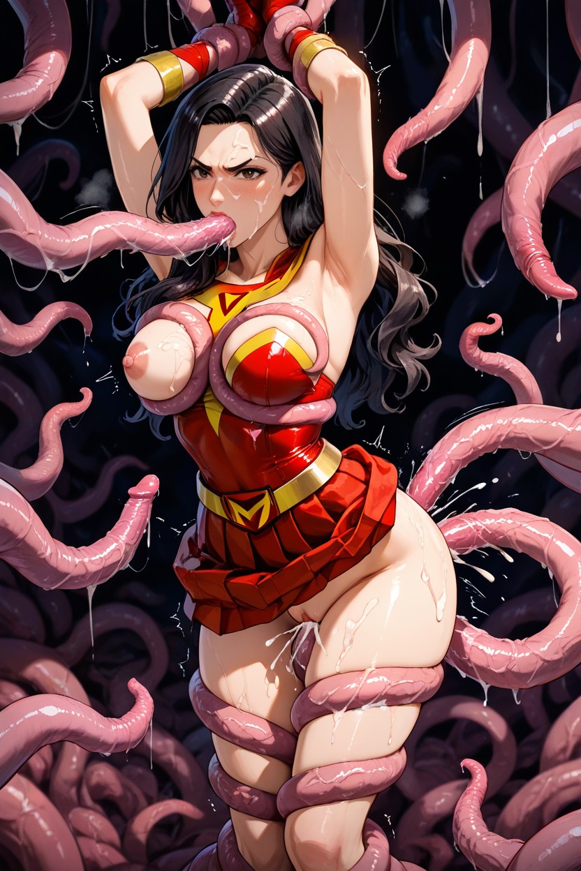 Woman Is Suspended In The Middle Of The Air By Multiple Tentacles, Mary Marvel From Shazam, Legs In The Air Hentai IA