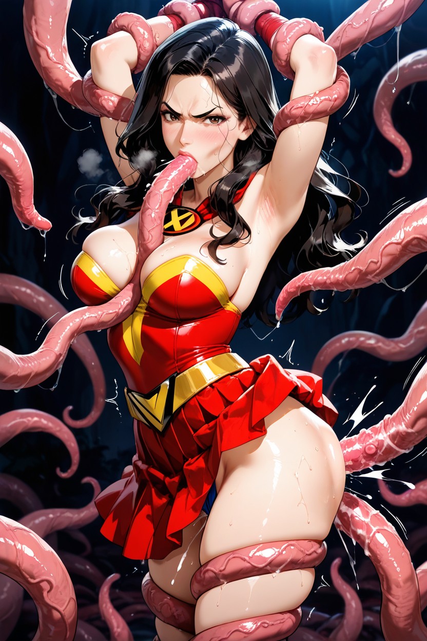 Woman Is Suspended In The Middle Of The Air By Multiple Tentacles, Legs In The Air, Arms Up Hentai IA