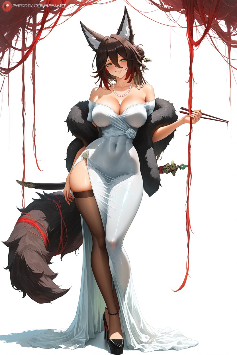 The Top Of The Dress Is White Silk, Wide Hips, Solo Hentai IA
