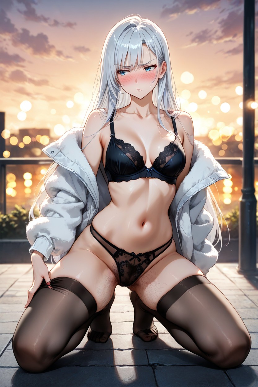 Full Body View, Waist Length Straight Hair, Pechos Pequeños Hentai IA