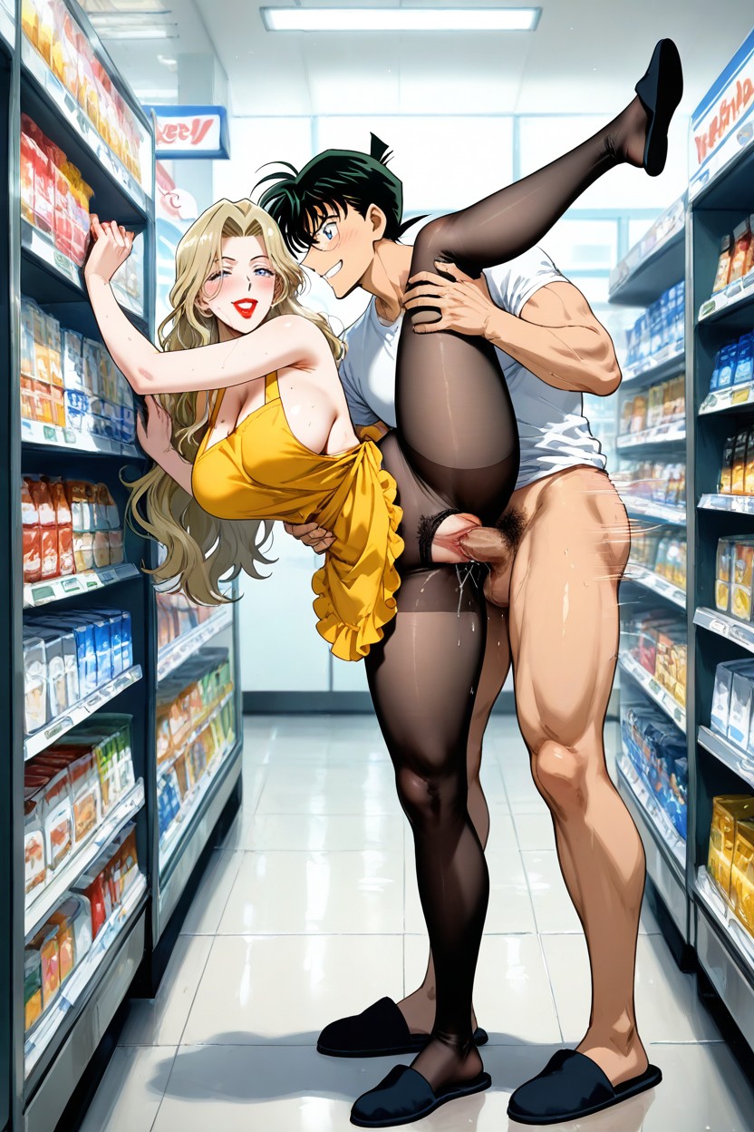 Standing, Vaginal Intercourse, Vermouth Has Long Wavy Blonde Hair Hentai AI Porn