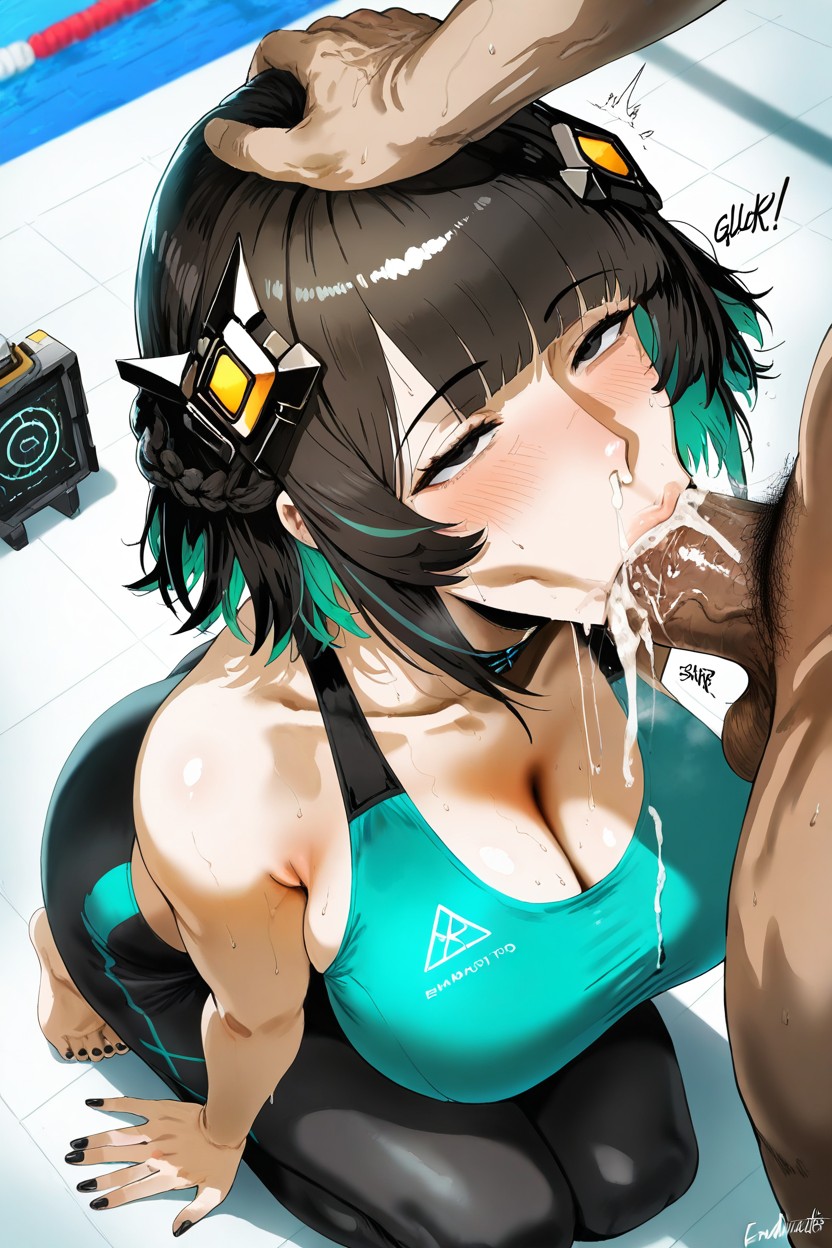 Black Hair Looks At The Man, Rolling Eyes, Top Down Hentai AI Porn