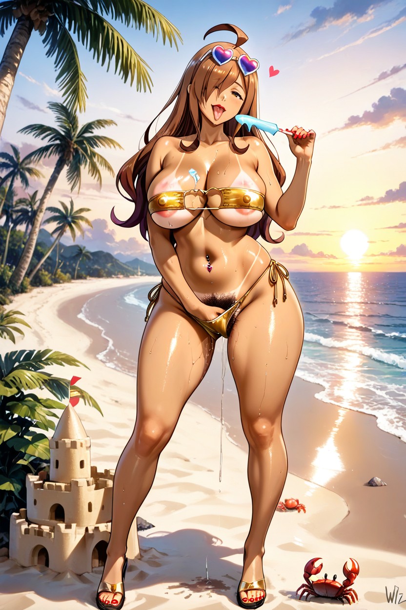 Palm Tree, Hand In Panties, Sand Castle Hentai IA